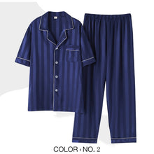 Load image into Gallery viewer, Striped Mens Luxury Satin Pajama Set