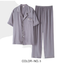 Load image into Gallery viewer, Striped Mens Luxury Satin Pajama Set