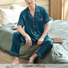 Load image into Gallery viewer, Striped Mens Luxury Satin Pajama Set