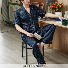 Load image into Gallery viewer, Striped Mens Luxury Satin Pajama Set