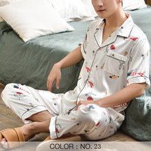 Load image into Gallery viewer, Striped Mens Luxury Satin Pajama Set