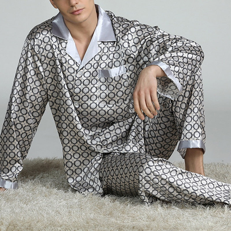 Mens Modern Luxury Print Satin Pajama Sleepwear Set
