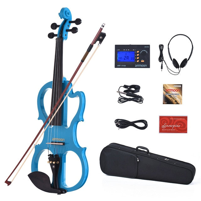 ammoon VE-201 Violin Full Size 4/4 Solid Wood Silent Electric Violin Maple Body Ebony Fingerboard Pegs with Violin Accessories