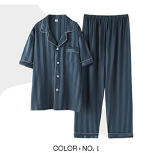 Load image into Gallery viewer, Striped Mens Luxury Satin Pajama Set

