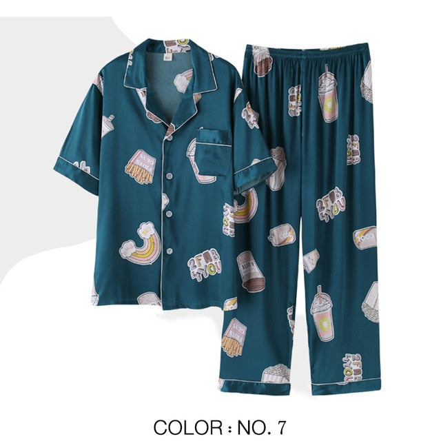 Striped Mens Luxury Satin Pajama Set