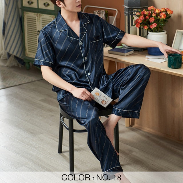 Striped Mens Luxury Satin Pajama Set